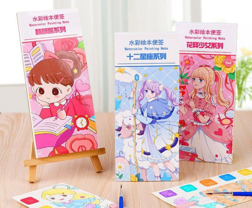 دفترچه آبرنگی ۱۲ برگ طرح دختر و قایق